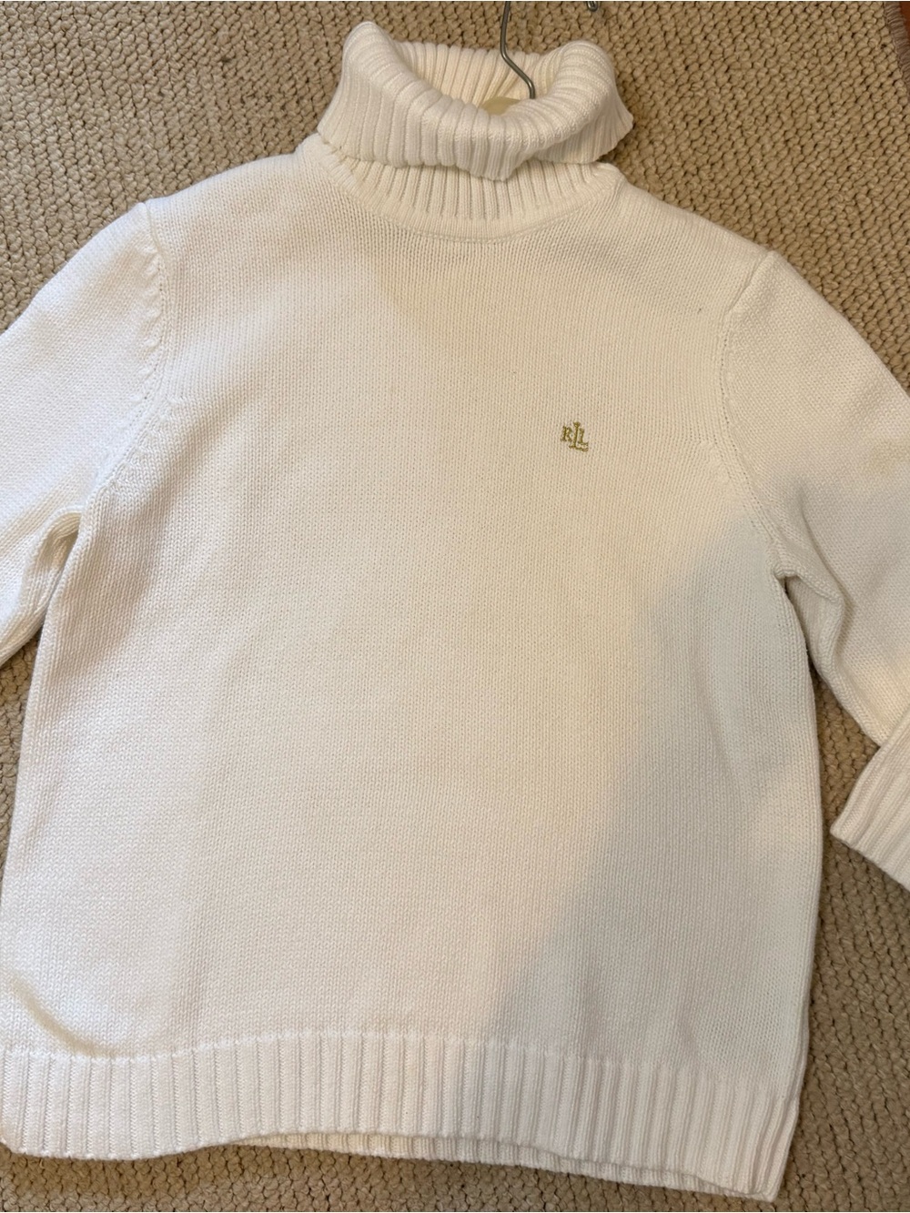 Ralph Lauren Cream Turtleneck Pullover with Gold RL Logo